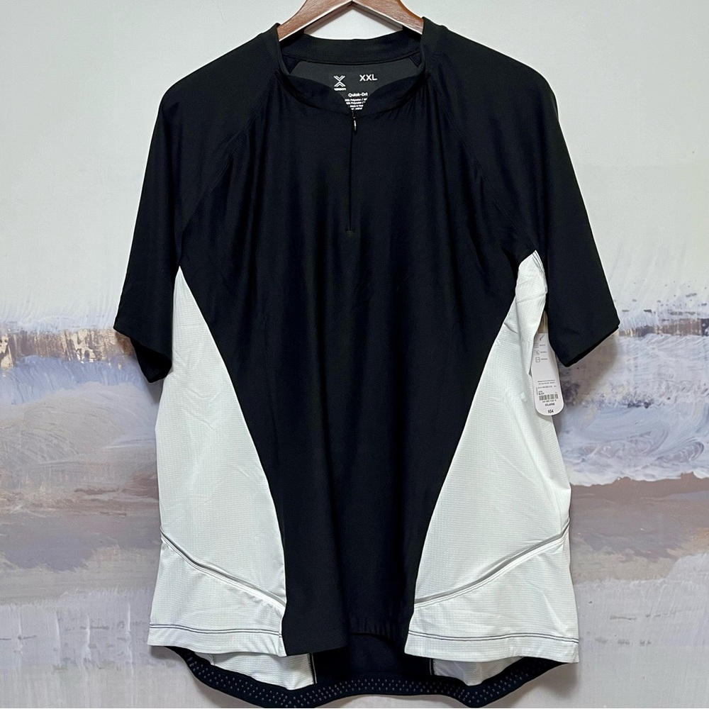 Xersion‎ NWT Women's XXL Quick Dry Reflective Cycling Top Black White Pockets